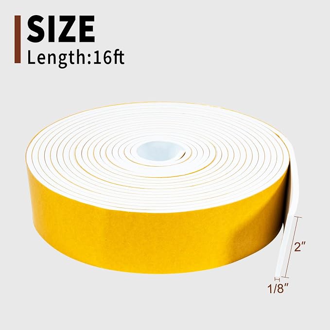 Yotache White Foam Rubber Seal Strip Tape 2" x1/8", 16 Ft | Adhesive Closed - Image 4