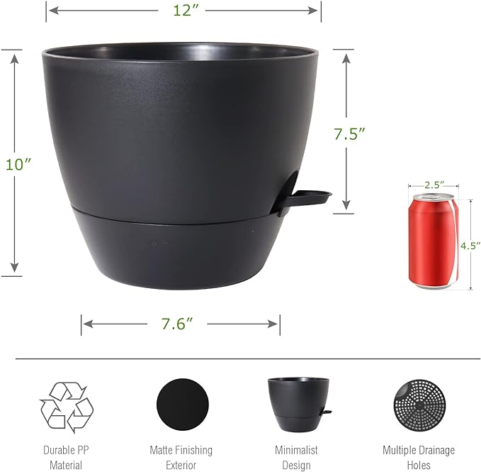 UOUZ 12 inch Large Self Watering Pots, Plastic Planters - Image 2