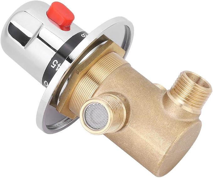 3 Way Thermostatic Valve, G1/2in 3 Way Brass Thermostatic Mixing Valve Faucet - Image 3