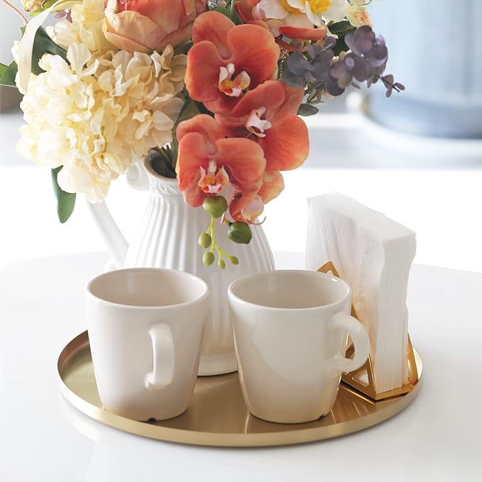 FREELOVE 11 Inch Brushed Gold Round Tray, Stainless Steel Brass Decorative Tray - Image 3