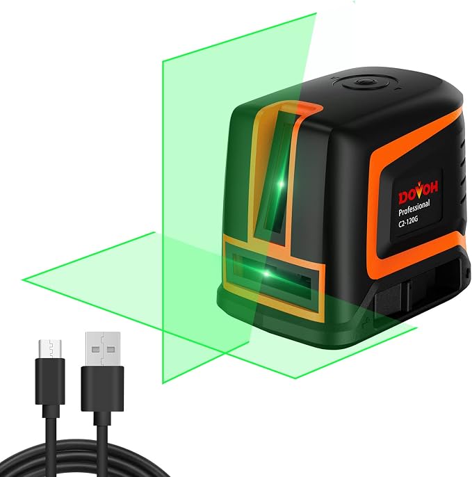 Rechargeable Laser Level Self Leveling Cross Line, C2-120G | Green Beam by DOVOH
