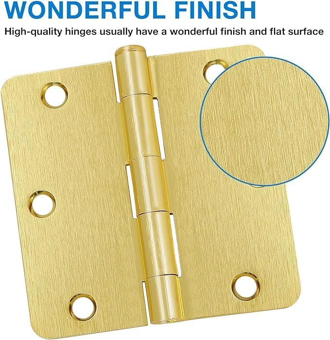Door Hinges 3.5 inch 1/4" | Rounded Gold Door Hinges 3-1/2" x 3-1/2" - Image 3