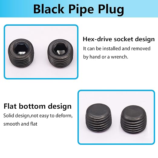 13PCS 1/4"NPT Male Pipe Plug Fitting Black Carbon Steel Pipe Plug Set Internal - Image 4