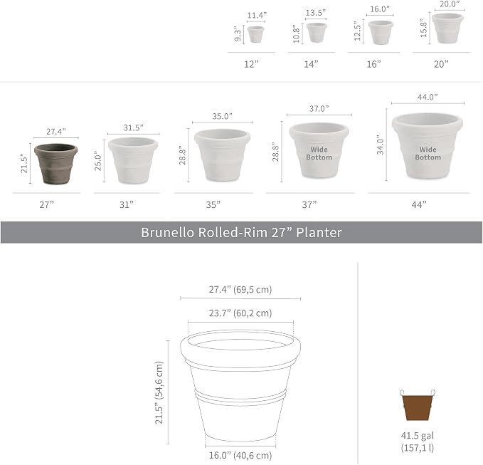 Crescent Garden Brunello Classic Rolled Rim Planter, Indoor/Outdoor - Image 2