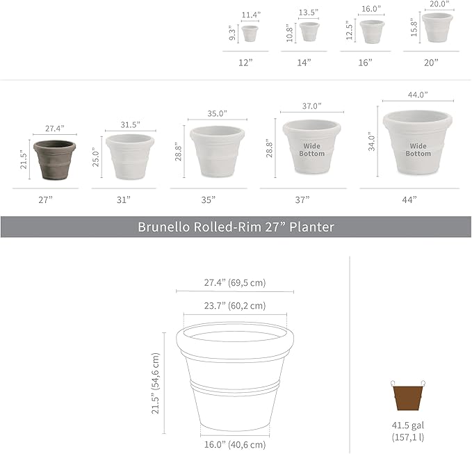 Crescent Garden Brunello Classic Rolled Rim Planter, Indoor/Outdoor - Image 3