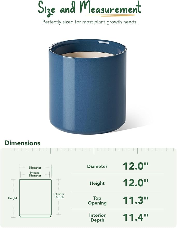 LE TAUCI 12 Inch Pot for Plants, Ceramic Planters for Indoor Plants, - Image 4