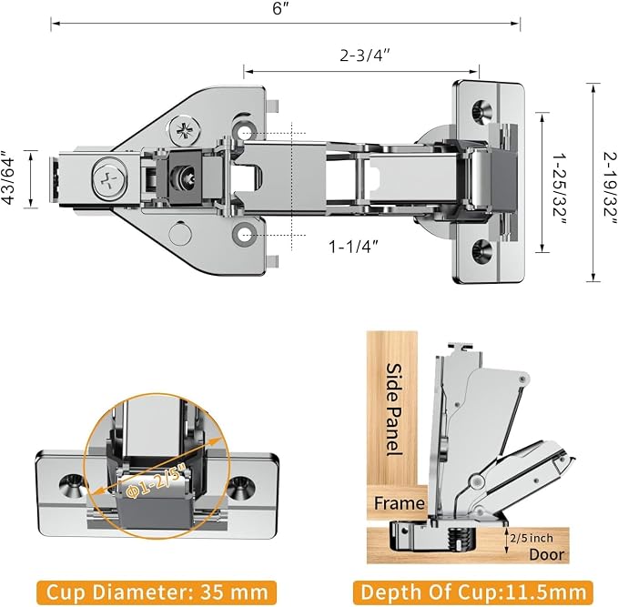 2 Pack 165 Degree Lazy Susan Hinge, Face Frame, CLIP ON Plate - Image 5