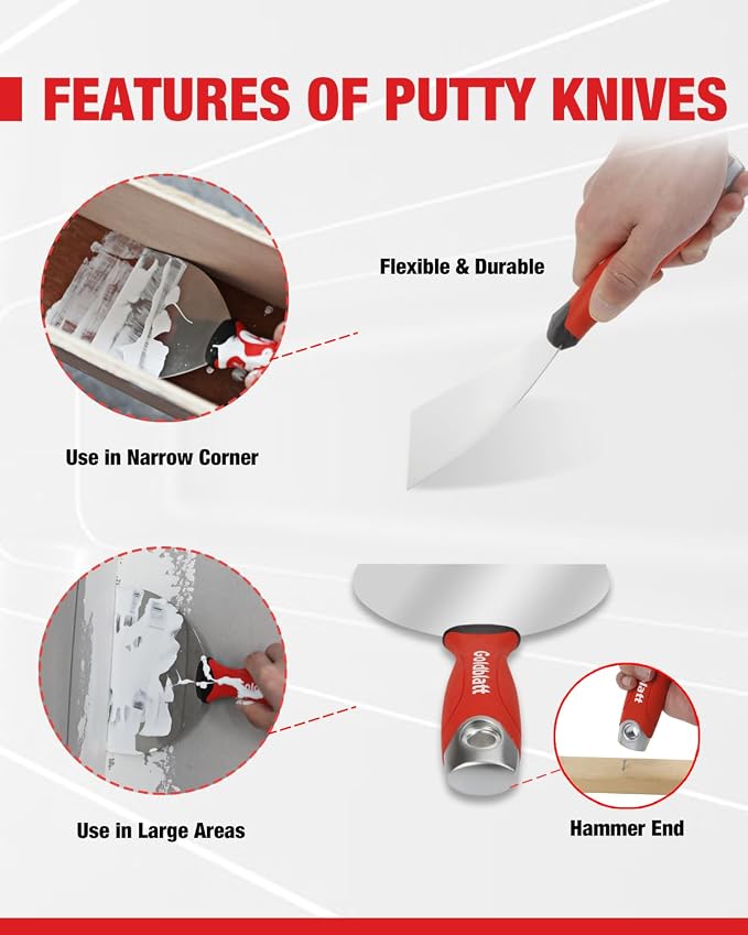 Goldblatt Drywall Hand Tool Kit | 14 in 1, 6 Pieces Stainless Steel Joint Knife - Image 4