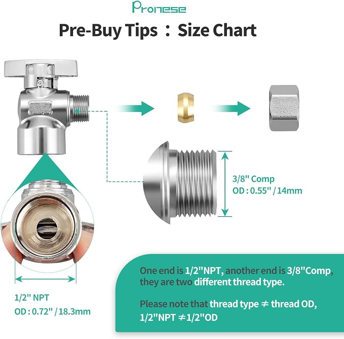 2 Pack Premium Brass Chrome plated 1/2" FIP Female Thread x 3/8 Inch OD - Image 2