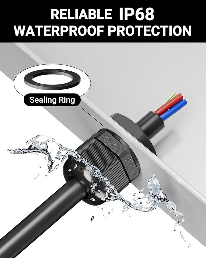 VCELINK Cable Glands, Nylon IP68 Waterproof PG7 to PG16 50 Pcs | - Image 4