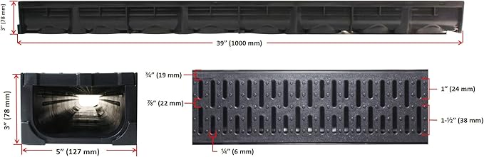 URA WATER - Model UA-100 - Drainage Trench Set - Channel Drain - Black Plastic - Image 2