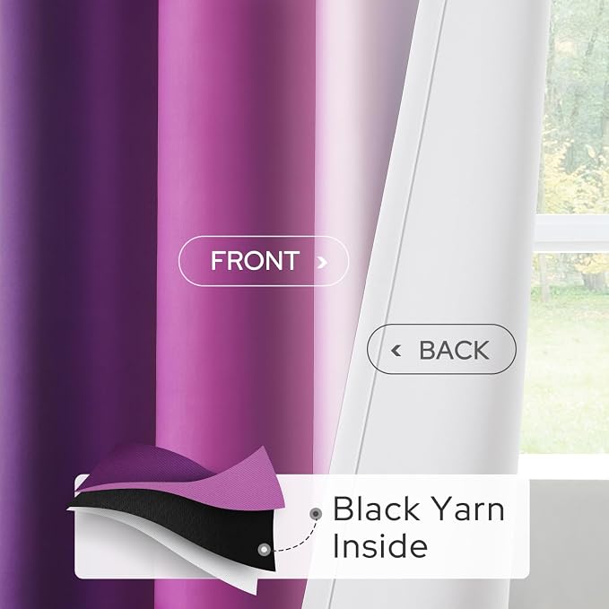 HOMEIDEAS Purple Ombre Blackout Curtains, 52 X 96 Inch Length Gradient Color - Image 4