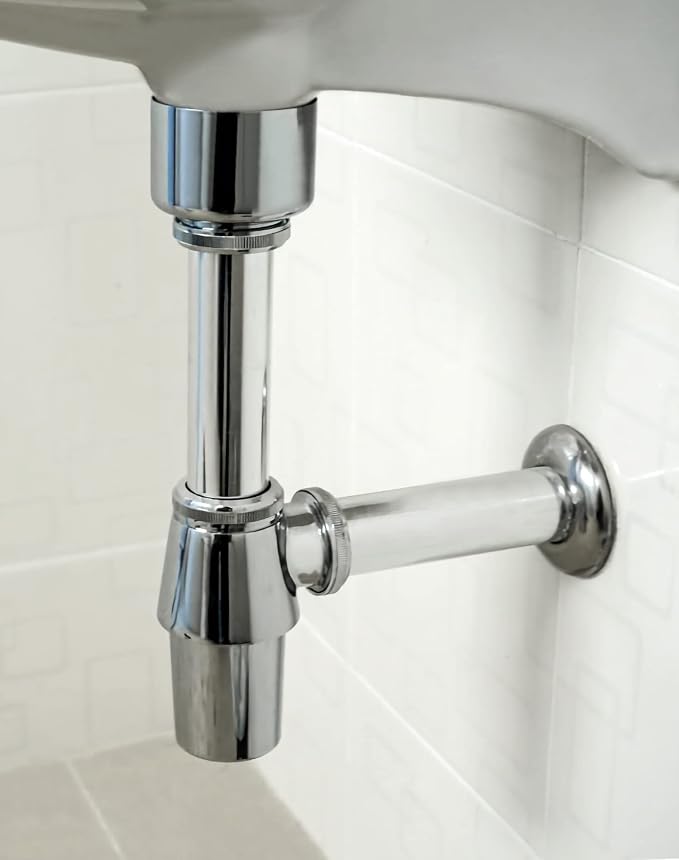 QWORK Chrome Bathroom Basin Sink Bottle Trap Waste Pipe, Universal Round P Trap - Image 2
