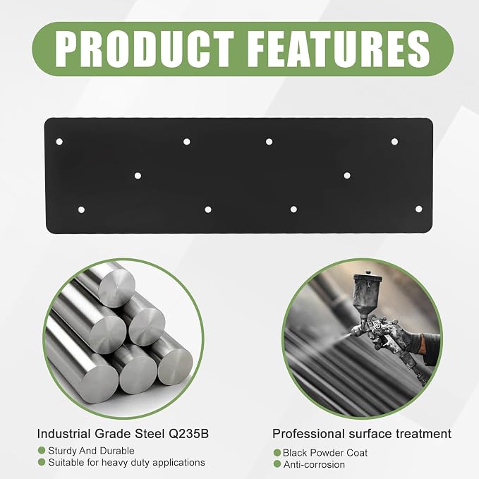 2 Pcs 15.7"x 5" Straight Steel Flat Plate|0.12" Thick Mending Plates | - Image 3