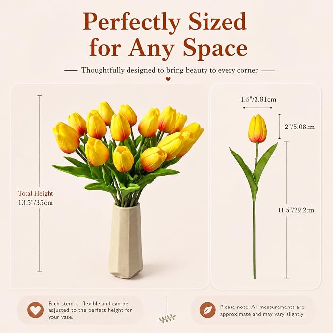 Mandy's 20pcs Artificial Sunset Tulips | 13.5 Inch Lifelike PU Tulips Faux - Image 3