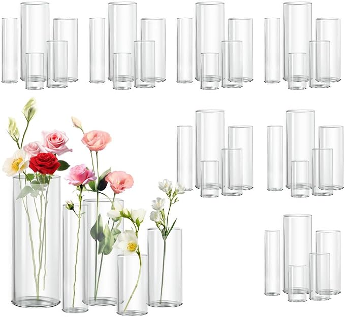 40pcs Glass Vase for Centerpieces, 10 inch Tall Clear Cylinder Flower Vase Bulk by Zomiol