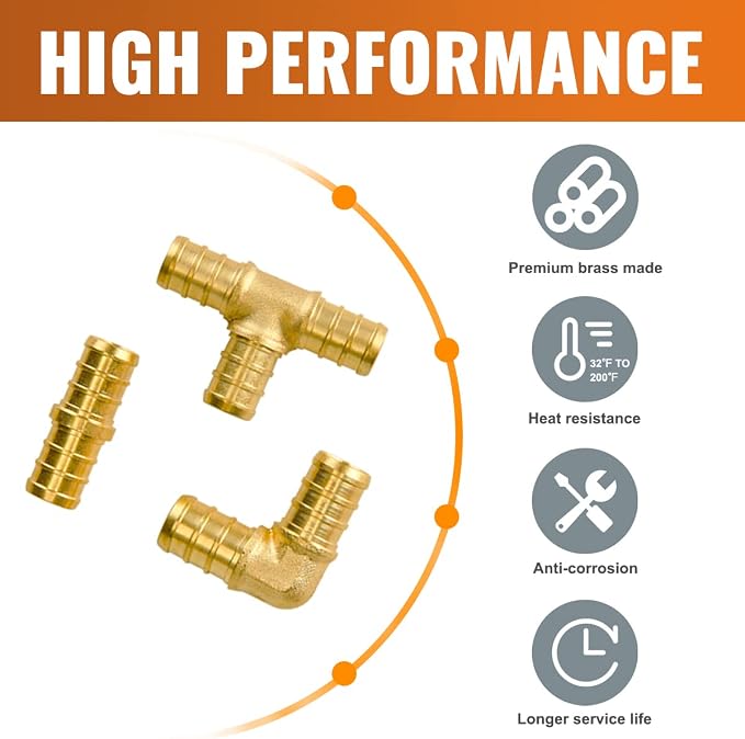 1/2" PEX Fittings, SUNGATOR 45-PCS 1/2 Inch PEX Fitting Kit, Brass | 15 Each Tee - Image 4