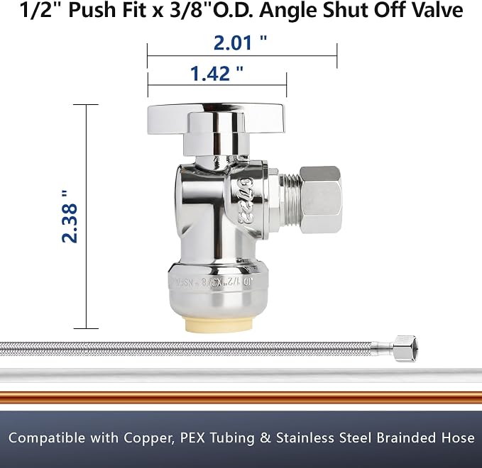 WiseWater Push to Connect Angle Stop Valve 1/2" Push x 3/8" Compression | - Image 5
