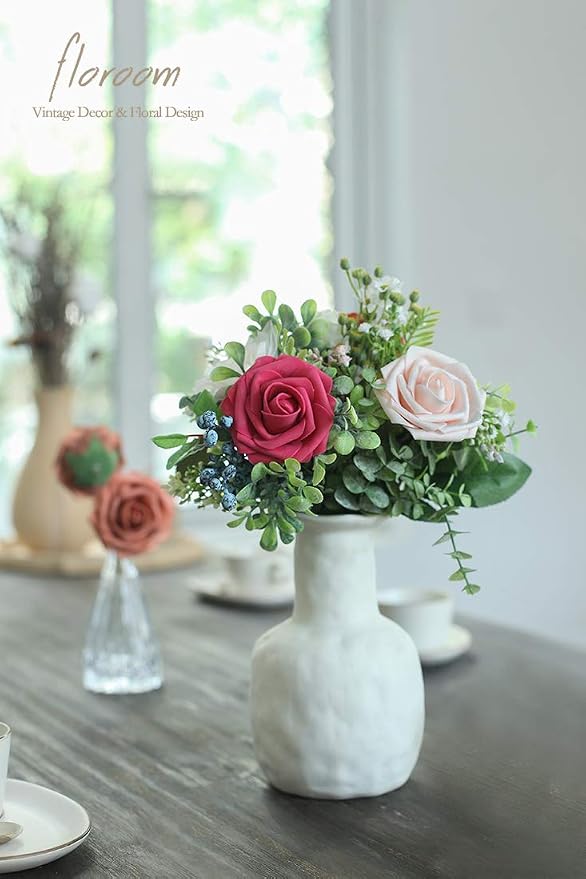 Artificial Flowers 25pcs Real Looking Fuchsia Foam Fake Roses - Image 3