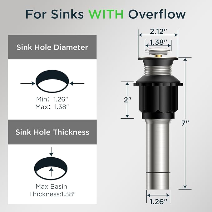 FORIOUS Bathroom Sink Drain Without Overflow, Brushed Nickel Pop Up Drain - Image 2