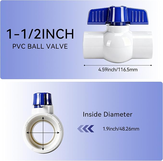 6 Pack 1-1/2" PVC Ball Valve, SCH40 Slip Plastic Water Pipe Valve T-Handle - Image 8
