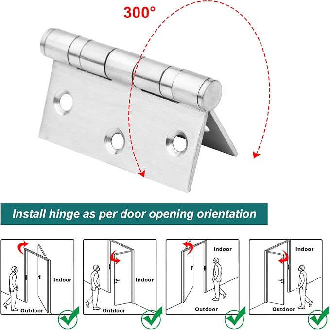 6 Pack 3" x 3" Square Door Hinges, Stainless Steel Butt Hinges | Load 100 lbs - Image 3