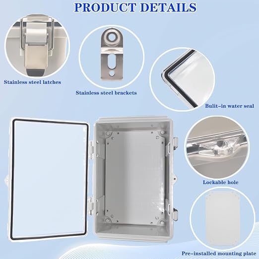 Waterproof Electrical Box, IP67 Junction Box Stainless Steel Latch Hinged Clear - Image 3