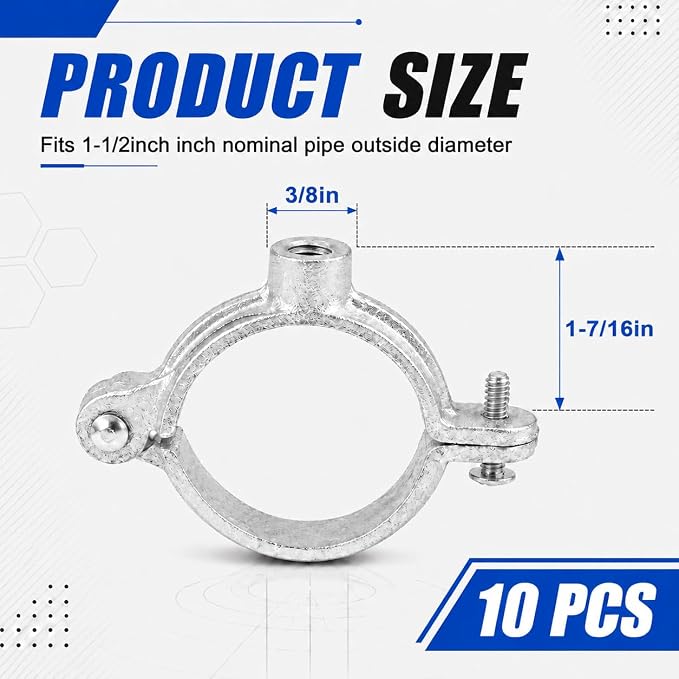 10 Pack 1-1/2 in. Hinged Split Ring Pipe Hanger, Tubing and Industrial Vintage - Image 2
