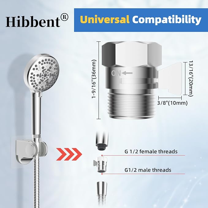 Hibbent All Metal 3 Pack Shower Head Flow Control Valve, G1/2 Brass Shut-off - Image 4