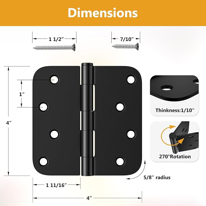 12 Pack Rounded Door Hinges 4 Inch, Removable Pin, Antirust & No Squeaks - Image 2