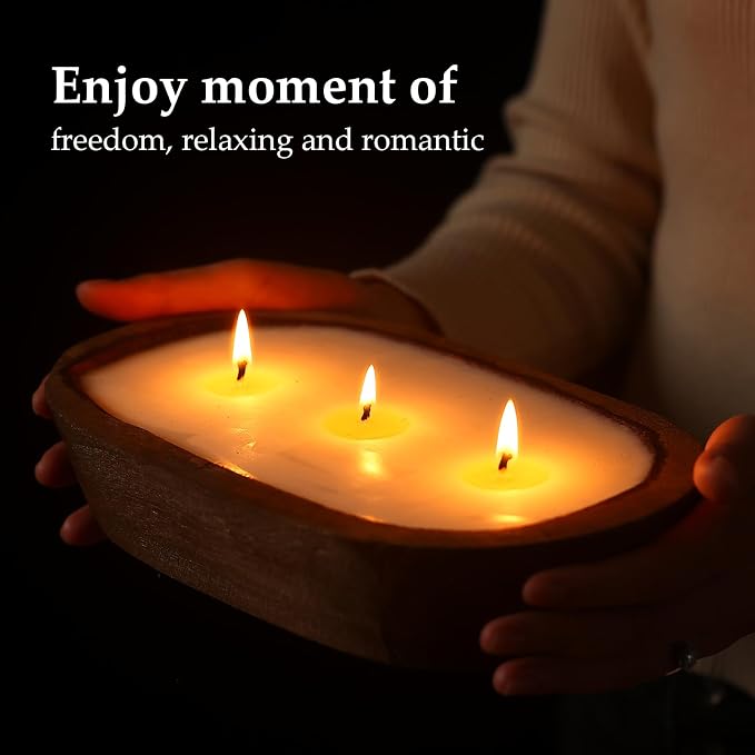 Aromatherapy Candle, SEVEYEE Vanilla Candle 3wicks 12oz, Large Wooden Bowl - Image 6