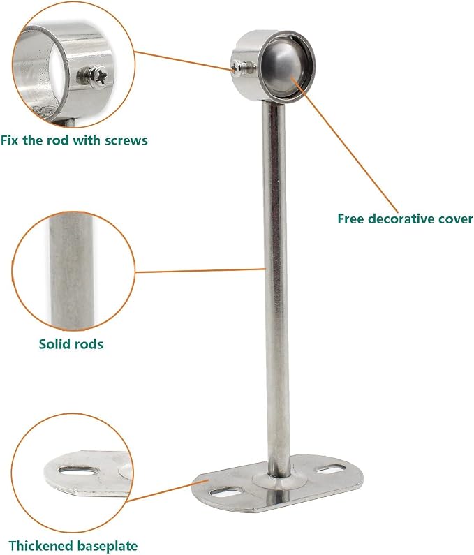 2 Pack Ceiling Mount Bracket, Stainless Steel Wardrobe Pipe Bracket Rod Holder - Image 5