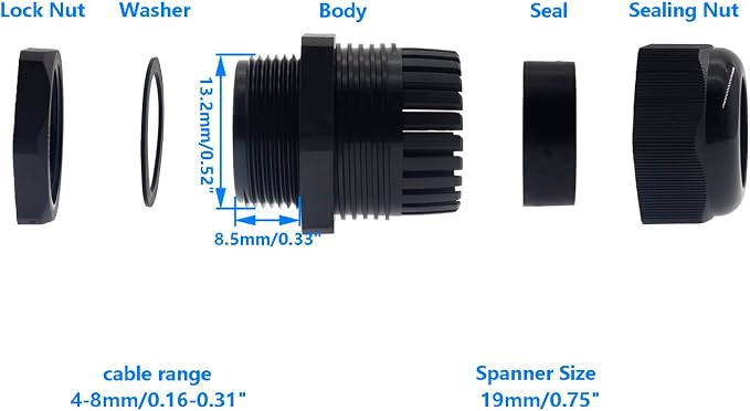 1/4 Inch NPT Strain Relief Nylon Cord Grip, SAFYY 10 PCS Waterproof Cable - Image 2