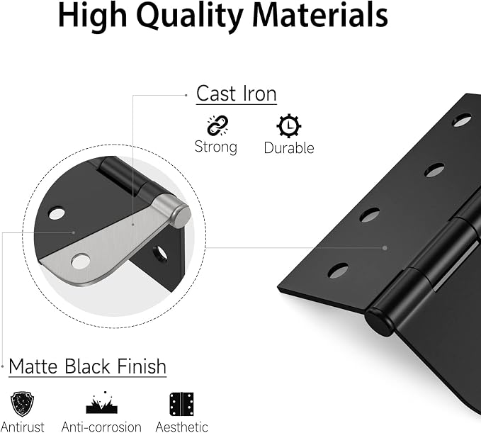 HOSOM 6 Pack 4 Inch Matte Black Door Hinges - Image 3