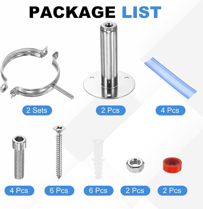 HARFINGTON 2 Set Wall Mount Ceiling Mount Pipe Supports 304 Stainless Steel - Image 3