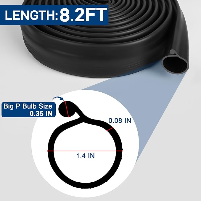 8.2FT Garage Door Bottom Seal Rubber 0.35" Big P Bulb Bottom Garage Weather - Image 7