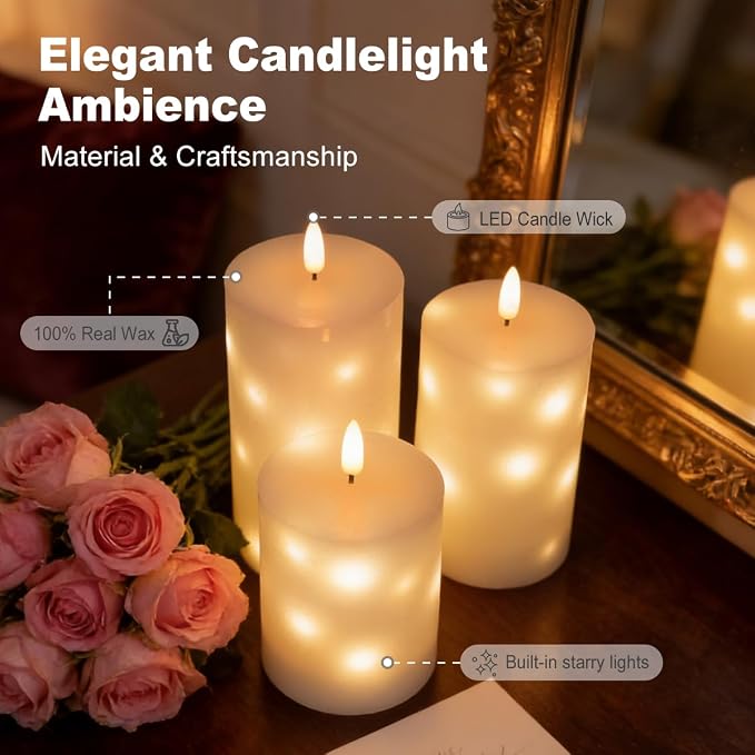 LEDHOLYT Rechargeable Glass LED Flameless Candles, Embedded Star String - Image 2