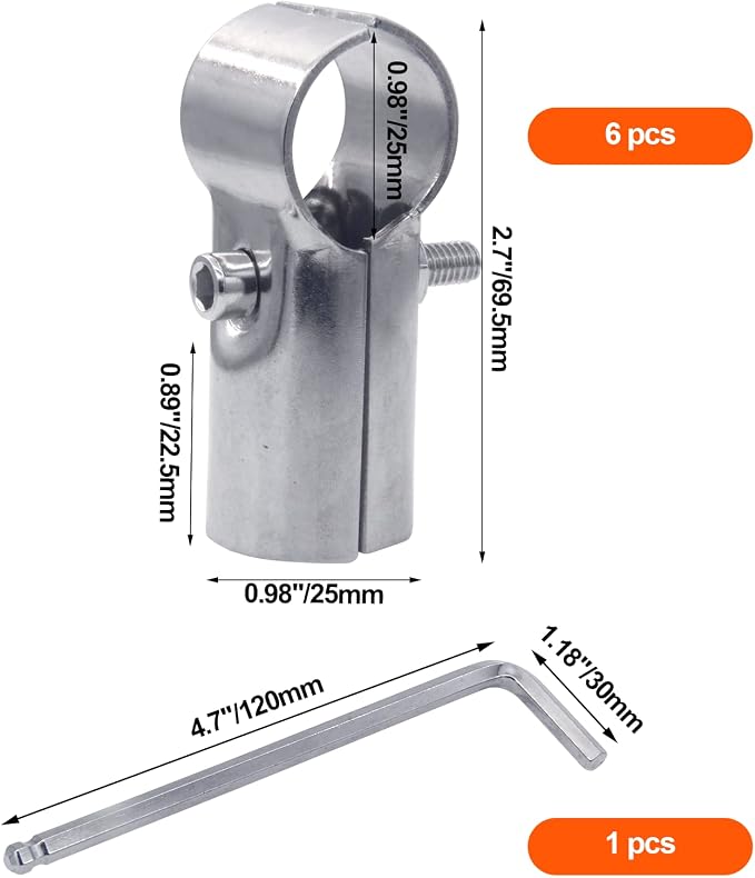 6 Sets of T Clamps, Stainless Steel, Pipe Clamps - Image 2