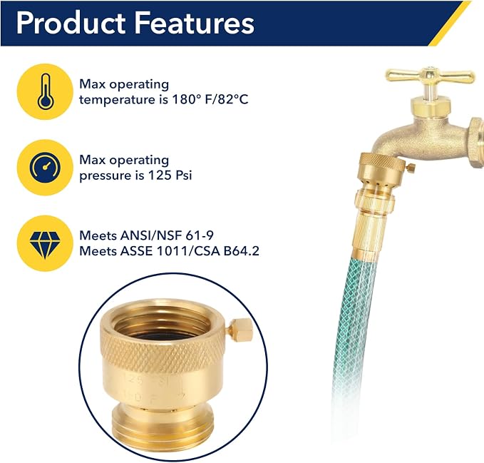 Brass Hose Bib Backflow Preventer, 3/4 "FHT x 3/4" MHT, Garden Hose Bib - Image 3
