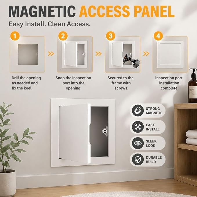 Magnetic Plumbing Access Panel for Drywall, Easy Install Wall Cover Plate for - Image 7
