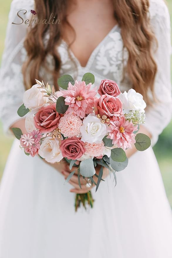 Serwalin Pink Artificial Flowers, Silk Dahlia Flowers - Image 5