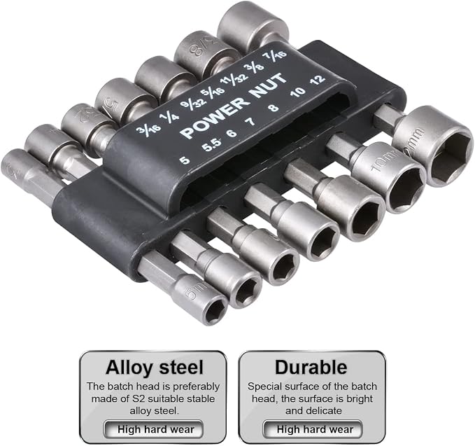 1/4" 3/16 9/32 inch Hex Power Nut Driver Drill Bit Set Socket Bit Adapter - Image 2