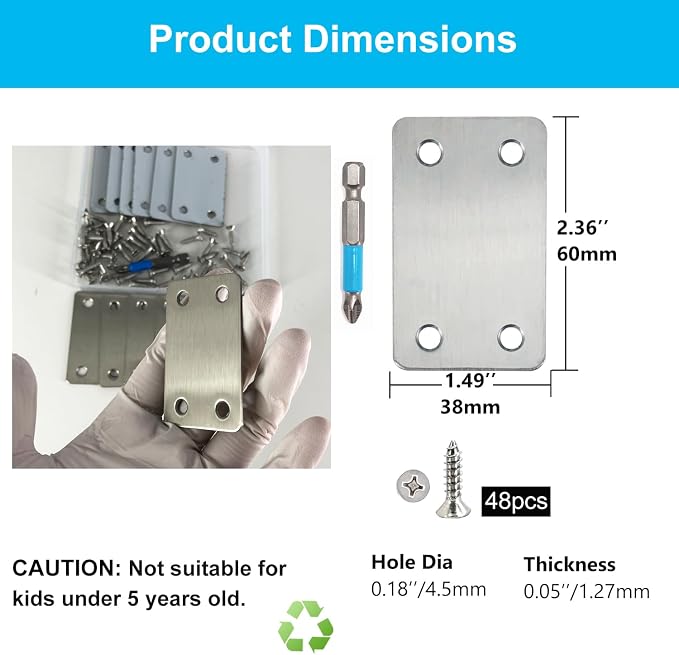 QSJ 12 Pack Flat Mending Plate, Metal Bracket, Stainless Steel Brace 2.36 x - Image 2