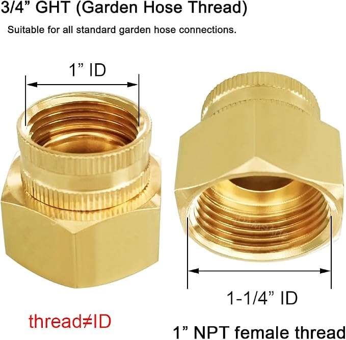Joywayus Brass Swivel Pipe Fitting 3/4" GHT x 1" NPT Double Female | Garden - Image 2