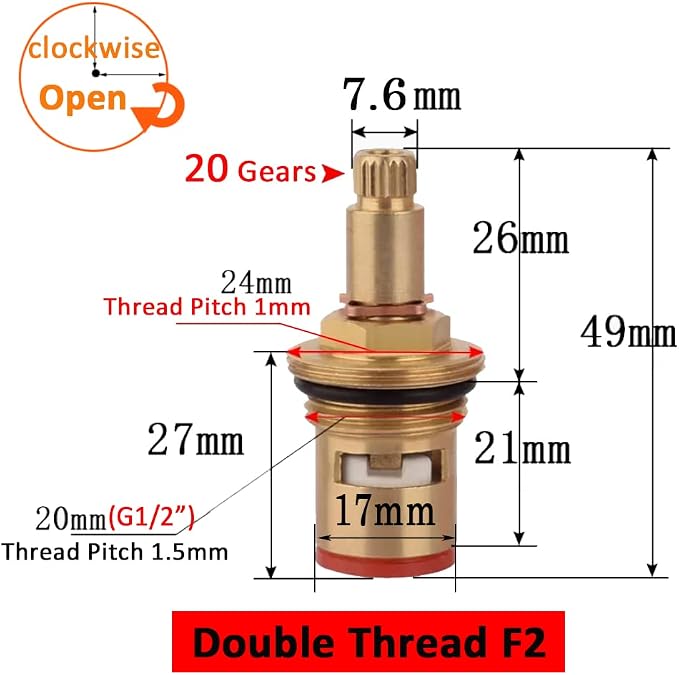 Faucet Ceramic Cartridge Valve, G1/2" Brass Tap Ceramic Disc Cartridges - Image 2