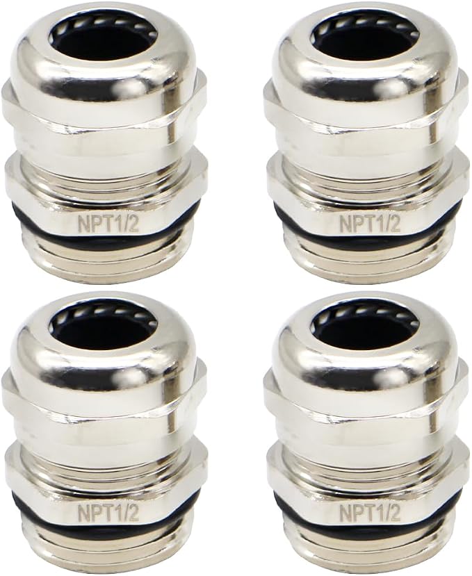 MAKERELE NPT 1/2" Nickel-Plated Brass IP68 Waterproof Cable Glands, Adjustable by MAKERELE