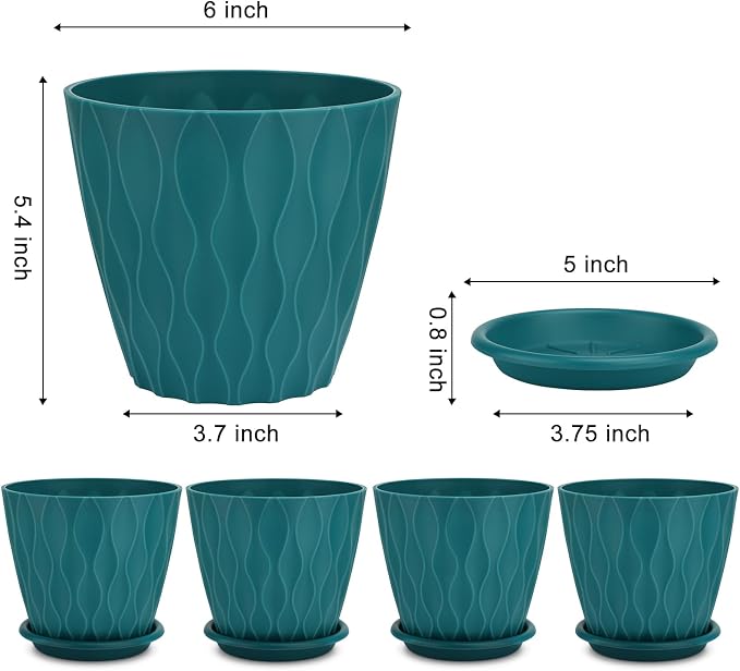 YNNICO 6 inch Plant Pots, 5 Pack Flower Pots Outdoor Indoor, Planters - Image 2