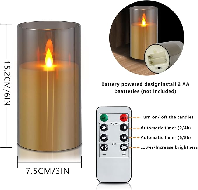 wemarry Flameless Candles Acrylic Glass Pillars 3" D x 6" H Battery Operated - Image 3