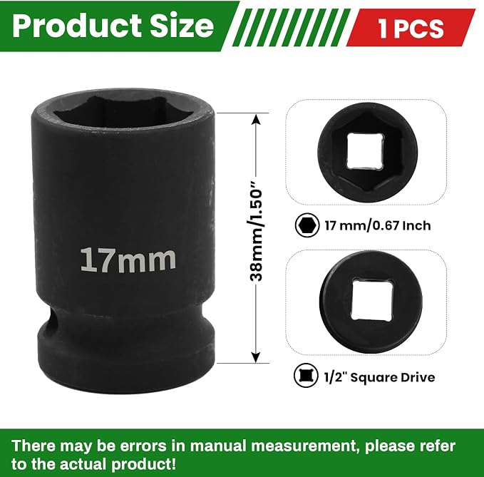 1/2" Drive 17mm Deep Impact Socket, 6 Point Chrome Molybdenum Steel Heavy Duty - Image 2
