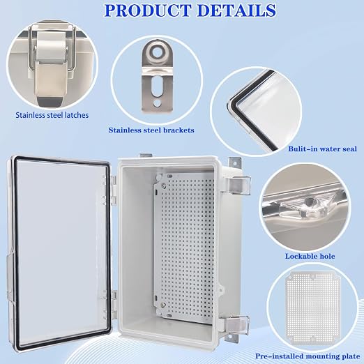 Waterproof Electrical Box, IP67 Junction Box Stainless Steel Latch Hinged Clear - Image 3